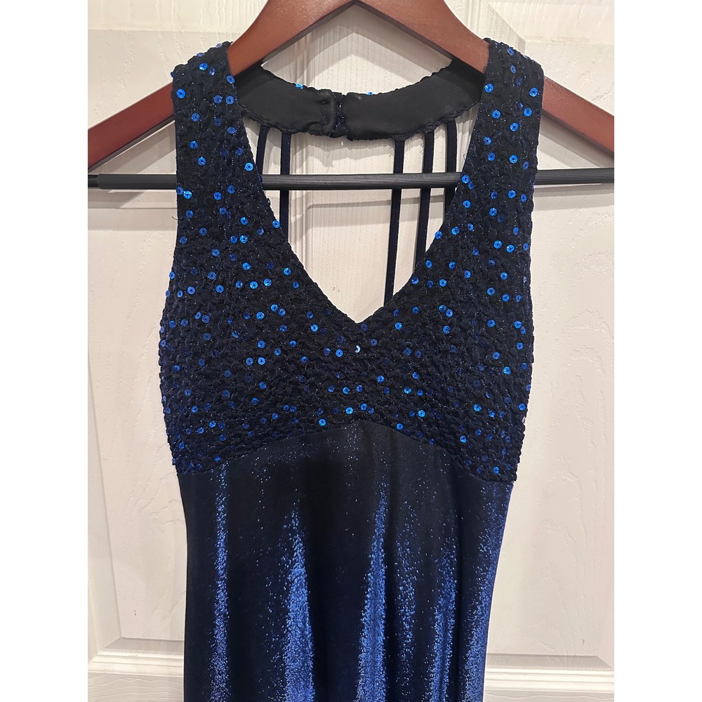 Cache Betsy Adam 6 Navy Blue Metallic Sparkly Sequin Maxi Gown Formal Evening S - Picture 6 of 10